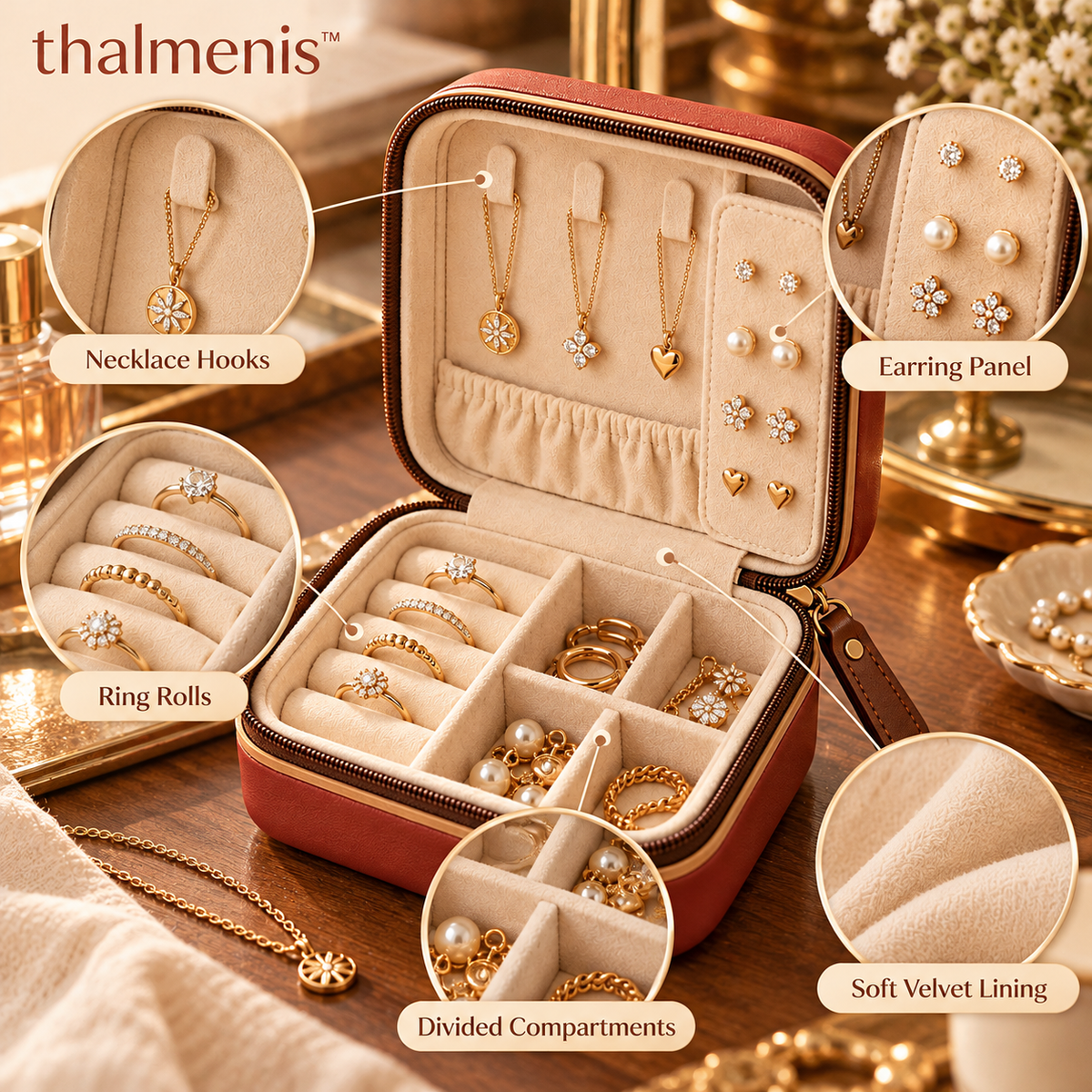 𝐭𝐡𝐚𝐥𝐦𝐞𝐧𝐢𝐬™ Compact Travel Jewelry Organizer Case